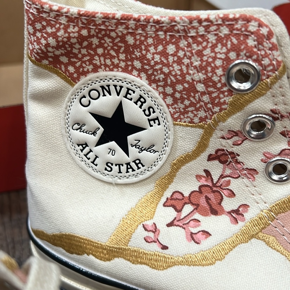 Converse Pink Floral and Metallic Chuck 70 Egret High Tops - Picture 2 of 6